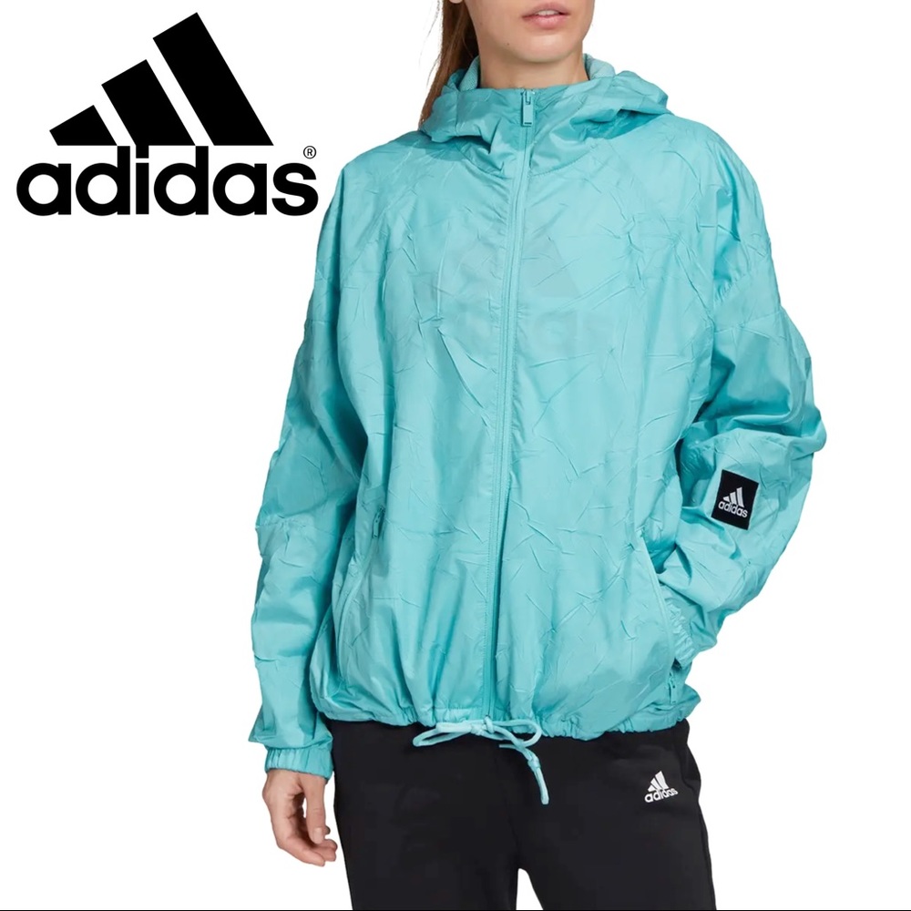 NWT $100 ADIDAS WINDBREAKER hooded zipper jacket Gym Jogging Running exercise